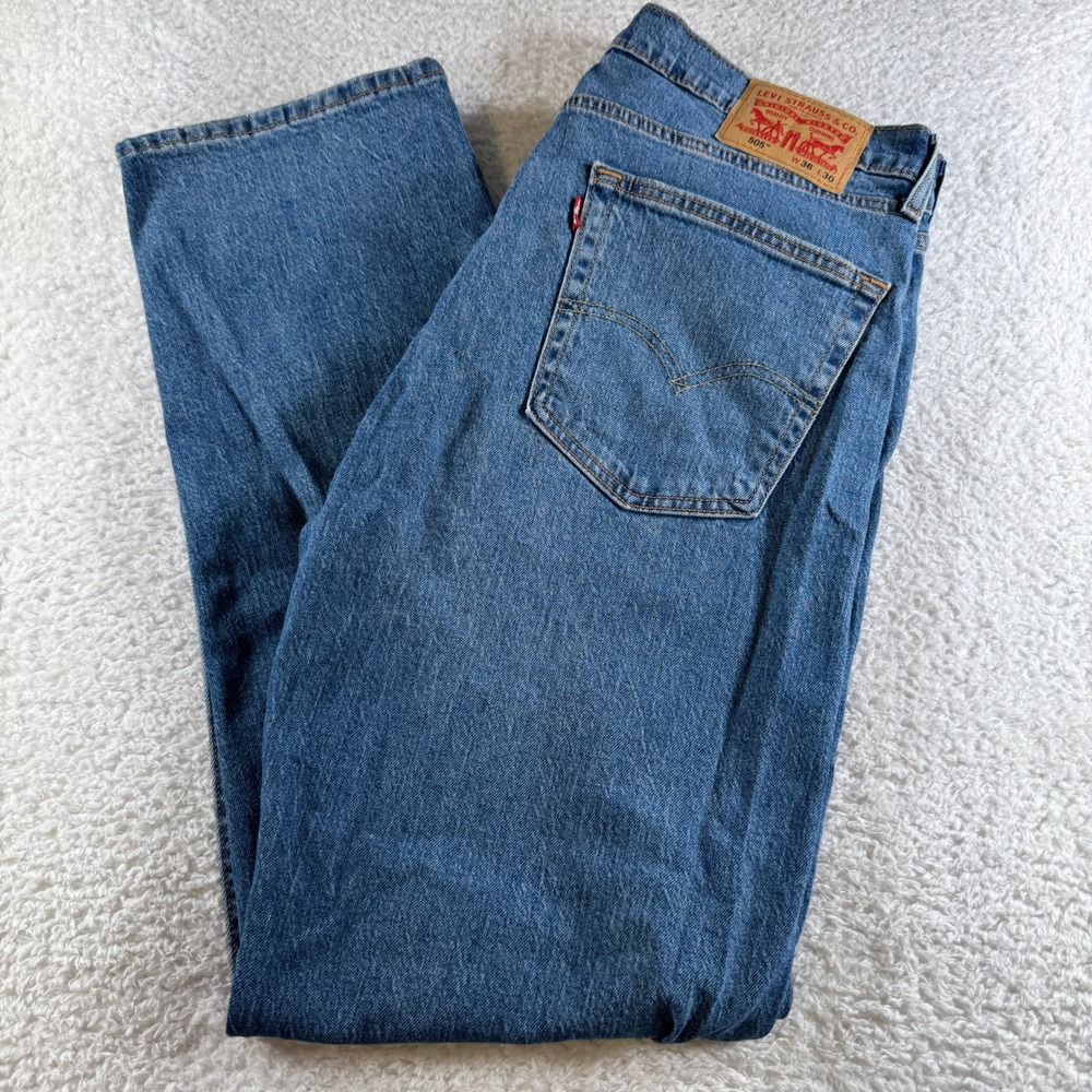 Levi's 505 Regular Fit Jeans Mens 36x30 Blue Excellent Straight Leg Stretch